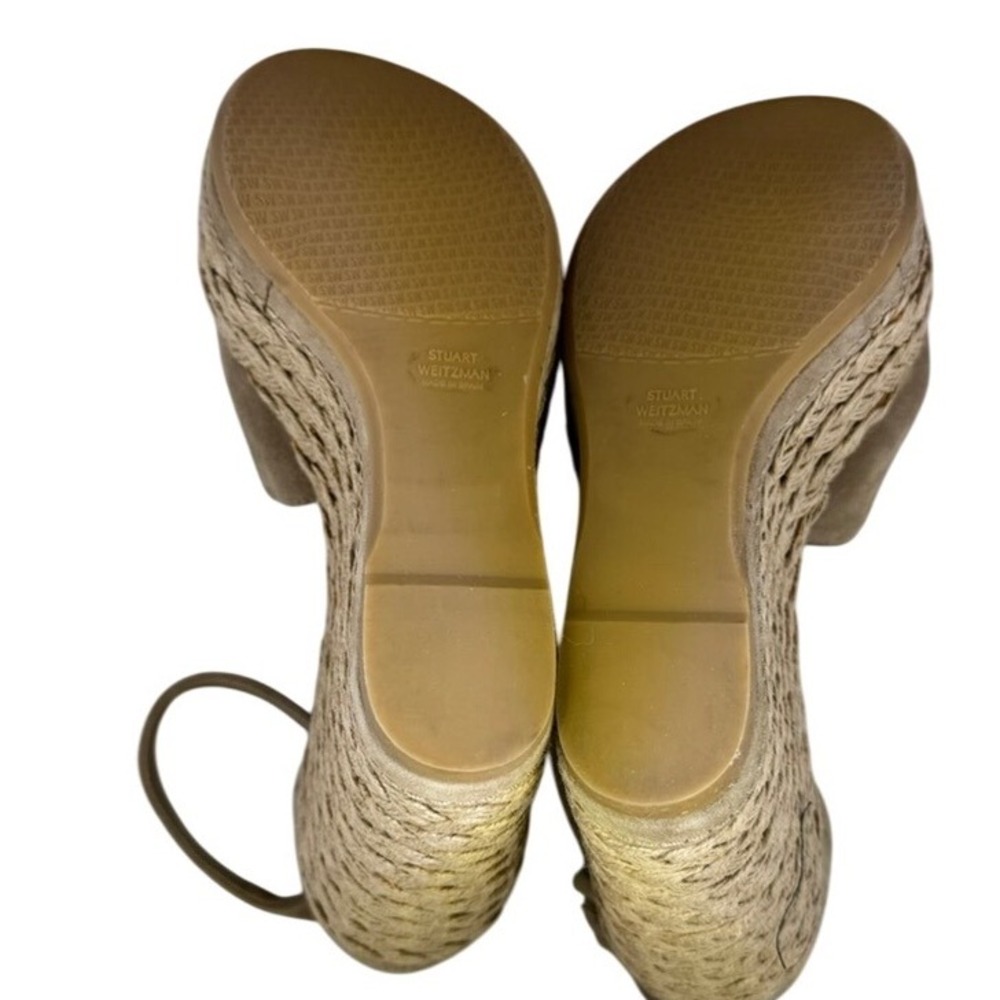 SALE Stuart Weitzman Espadrille Wedge Sandals Ankle Strap Suede Beige Size 8 - Picture 3 of 4